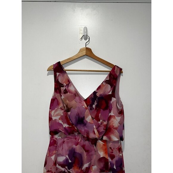 Xscape Pink  Floral Sleeveless V-Neck Women's Midi Dress Size 12P - Picture 3 of 9